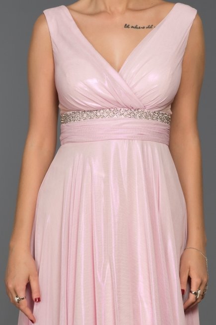 Pembe Özel Kumaş V Yaka Abiye F4258