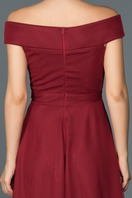 Bordo Kayık Yaka Mezuniyet Elbisesi ABK015